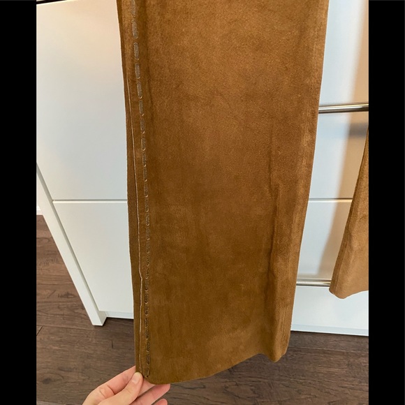 VTG 90s LIZ CLAIRBORNE CAMEL SUEDE LEATHER PANTS - Picture 5 of 9
